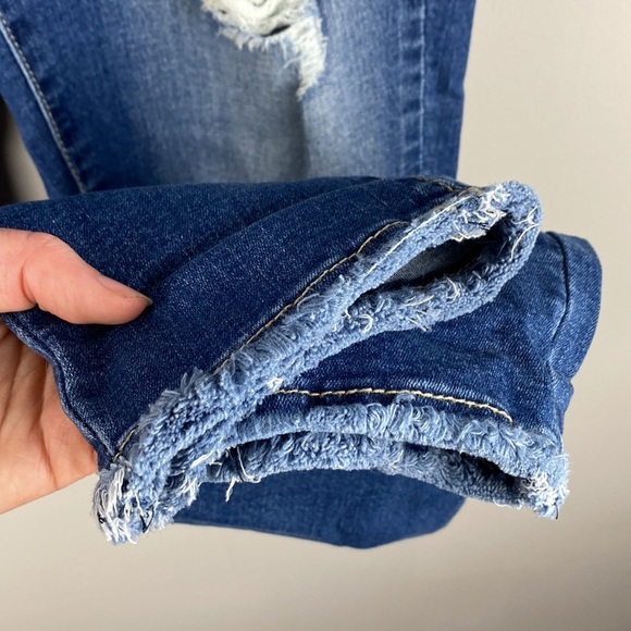 Kancan Blue Skinny Straight Raw Hem Distressed Jeans Size 9/28 - Picture 5 of 15